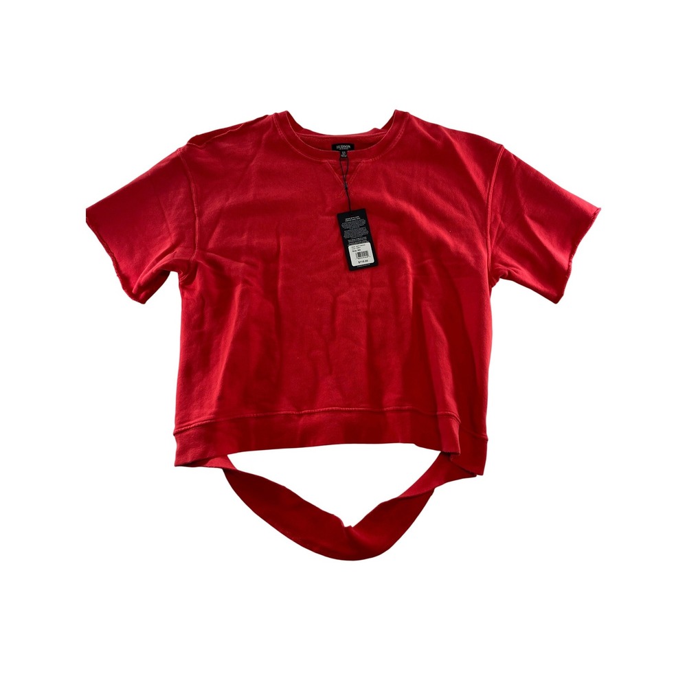 Hudson Los Angeles Womens Short Sleeve Sweatshirt Red Raw Hem‎ WH7100KSG Medium